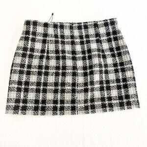 Zara Faux Tweed Plaid Patterned Cotton Blend Mini Skirt Size L (NWOT)